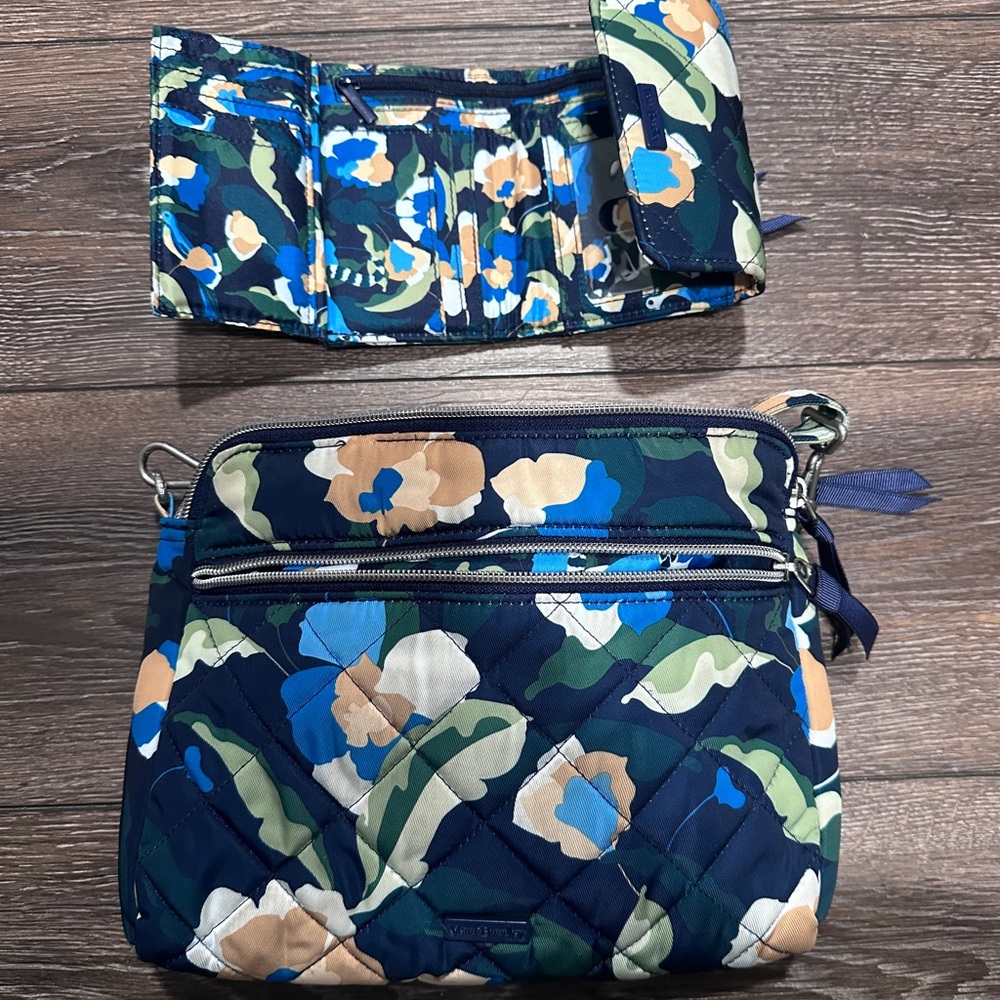 Blue and Green Floral Crossbody Bag & Matching Wallet
